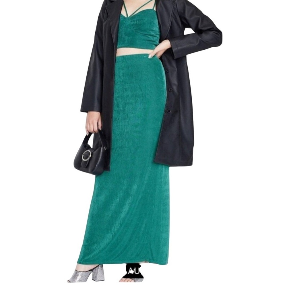 Wild Fable Teal Velvet Maxi Skirt Slit‎ Size L
